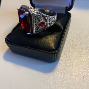 Elegant Silver and Red Men's Ring